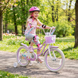 Bicicleta para niños de 18 pulgadas, ajustable con cesta y serpentinas, morada - Temática "Princesa del Mar"