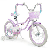 Bicicleta para niños de 18 pulgadas, ajustable con cesta y serpentinas, morada - Temática "Princesa del Mar"