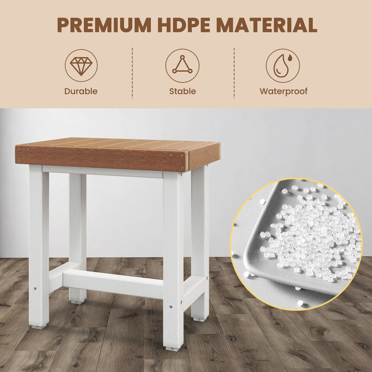 Taburete de ducha de baño impermeable de 18 x 12 pulgadas - Marrón