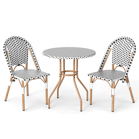 Juego de 3 sillas y mesa de bistro francés con mesa redonda de mimbre para exterior y 2 sillas de comedor