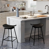 Set of 2 Swivel Barstools Faux Leather Upholstered Backless with Footrest