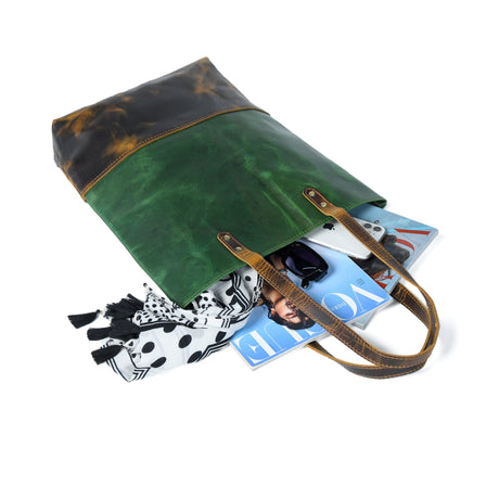 Bolso tote de cuero verde para mujer