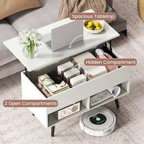 Mesa de centro elevable de 31.5 pulgadas con almacenamiento oculto y 2 estantes abiertos