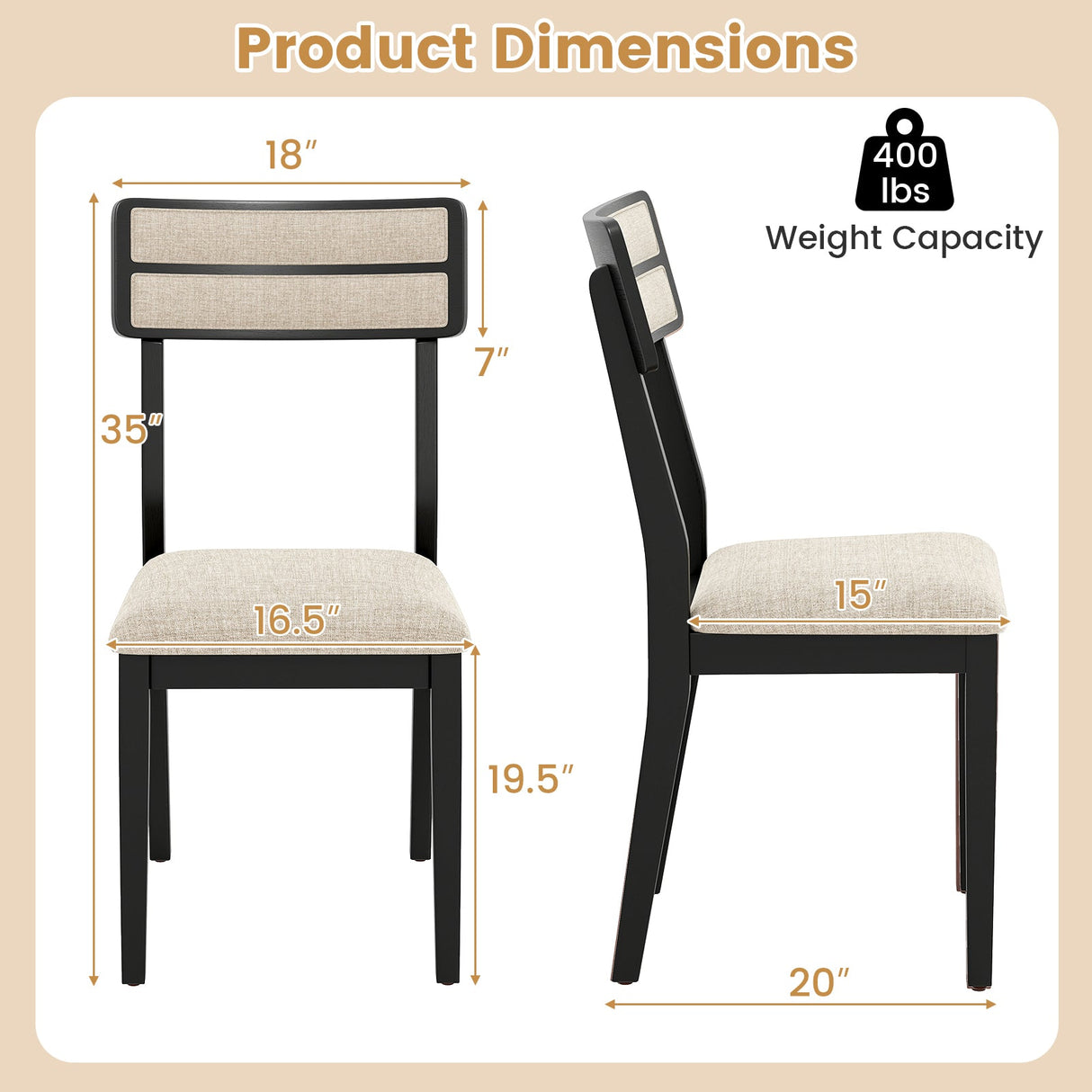 Juego de 4 sillas de comedor modernas con respaldo reclinable para comedor - Negro