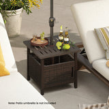 Mesa auxiliar de exterior con agujero para sombrilla de 4.9 cm, de mimbre PE, para patio, para todo tipo de clima - Marrón