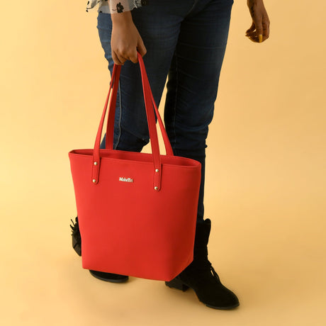 Bolso grande de piel vegana Era - Rojo coral