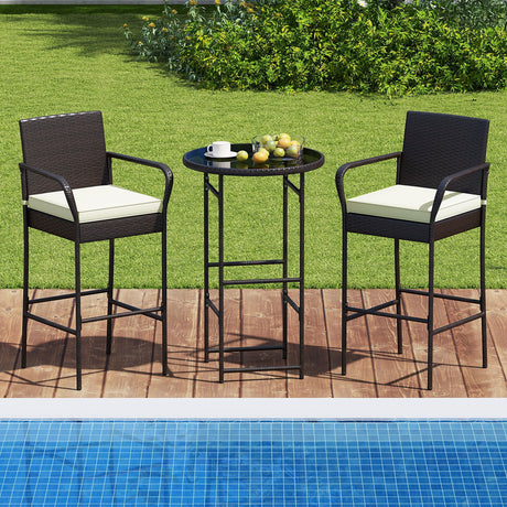 Set de bar de exterior de 3 piezas con 2 cojines para porche y patio - Blanco