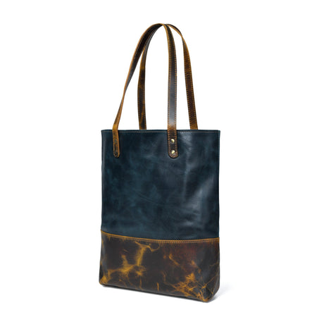 Bolso tote de cuero azul para mujer