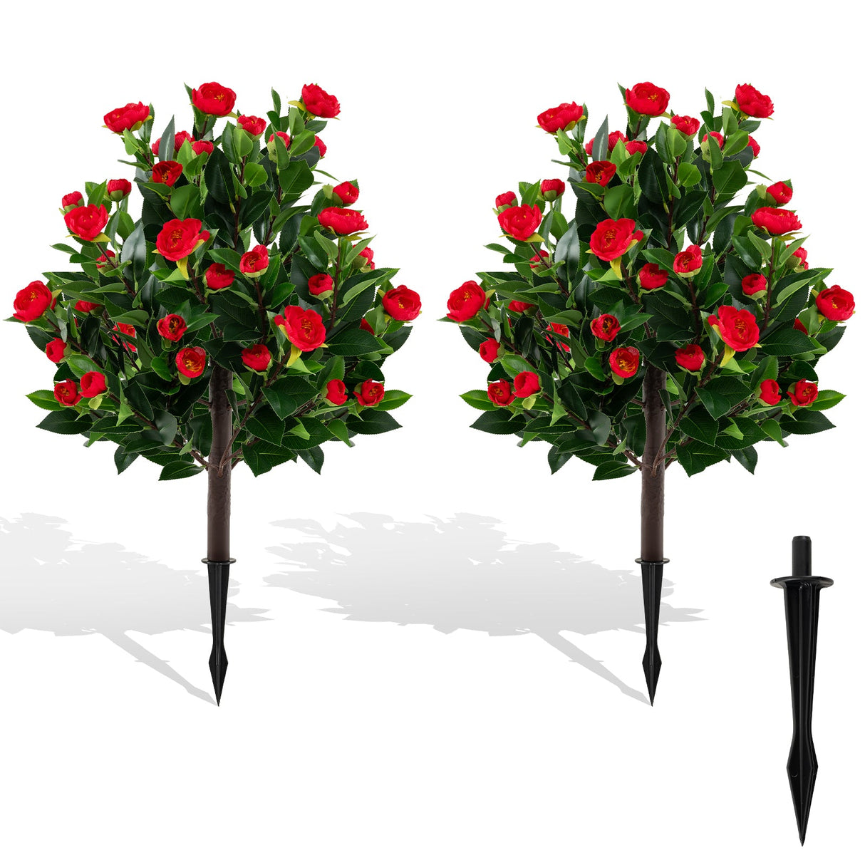 Árbol Artificial de Camelias de 31 Pulgadas, Juego de 2, Árboles de Flores Falsas - Verde