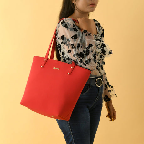 Bolso grande de piel vegana Era - Rojo coral