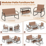 4 Pieces Patio Furniture Set with Rocking Bistro Chairs and Breathable Mesh Fabric-Coffee