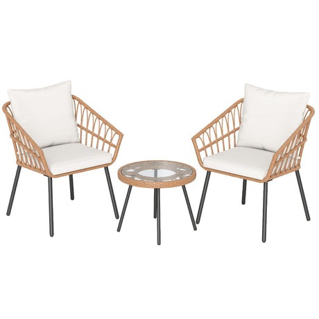 Juego de bistro de 3 piezas para patio con estructura de metal de alta resistencia - Beige