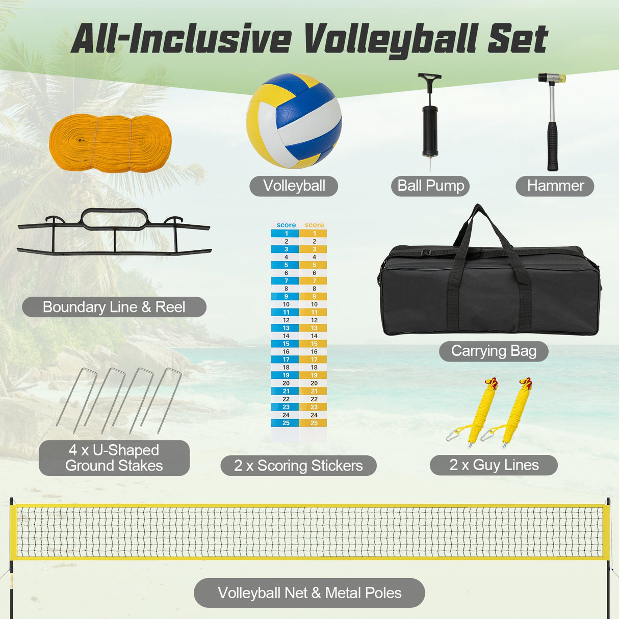 Juego de red de voleibol portátil para exteriores Sistema de red de voleibol de servicio pesado