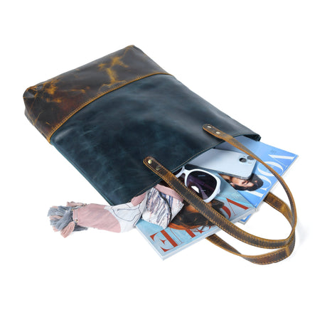 Bolso tote de cuero azul para mujer
