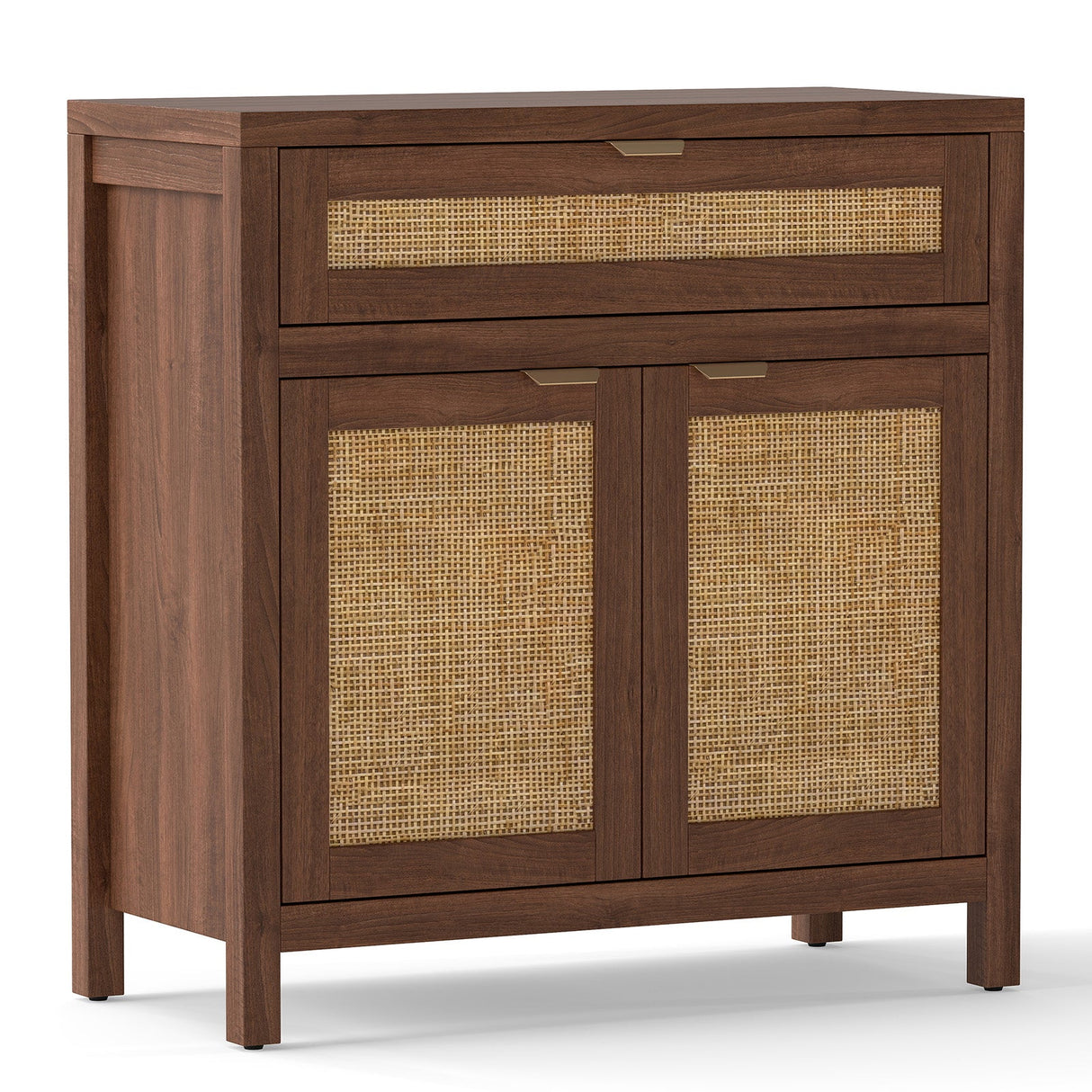 Mueble aparador con puertas de ratán y cajón - Marrón
