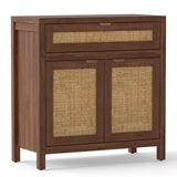 Mueble aparador con puertas de ratán y cajón - Marrón