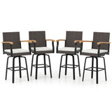 Set of 2 Outdoor 360¬∞ Swivel Bar Stool with Cushion and Acacia Wood Armrests