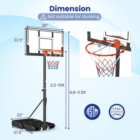 Aro de Baloncesto Portátil Ajustable de 1 a 3 Metros con Base y Ruedas