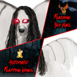 Ángel animatrónico de Halloween de 2 metros con ojos luminosos activados por sonido y alas aleteantes