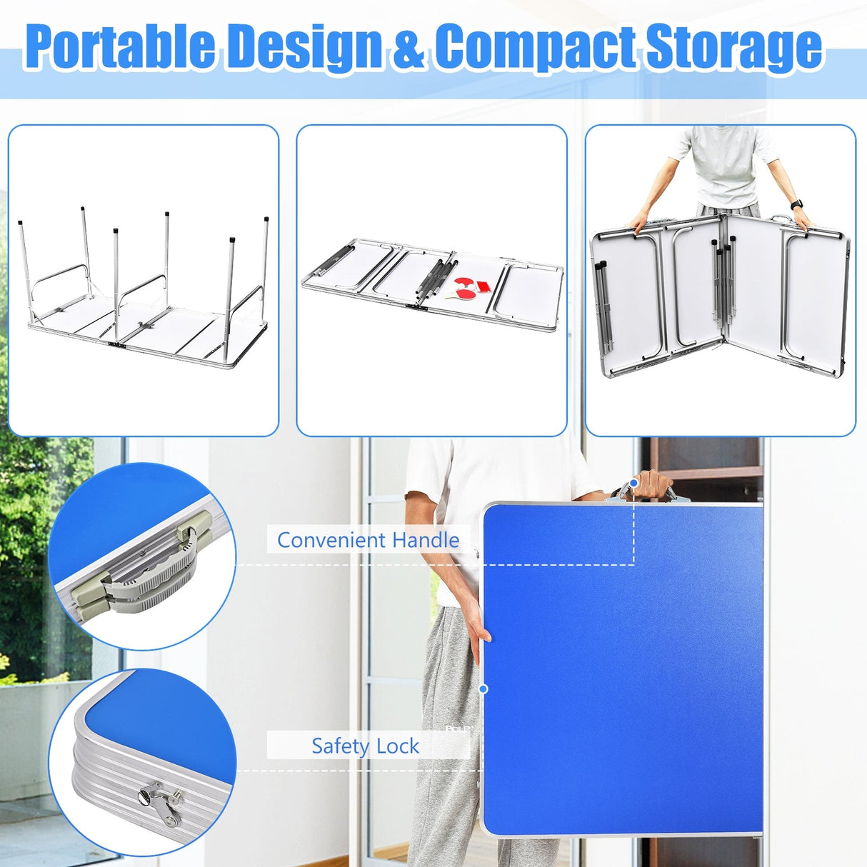 Mesa de ping-pong plegable portátil de 60 pulgadas con accesorios