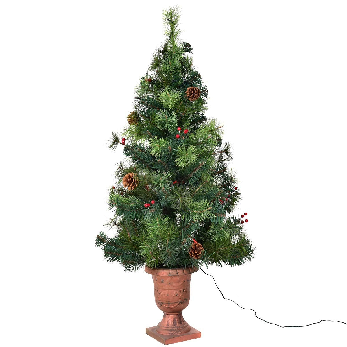 Árbol de Navidad LED con bayas rojas y piñas