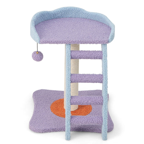 Árbol para gatos de peluche de mohair de 19 pulgadas con escalera y pelota con cascabel-Morado