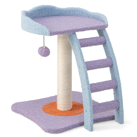 Árbol para gatos de peluche de mohair de 19 pulgadas con escalera y pelota con cascabel-Morado