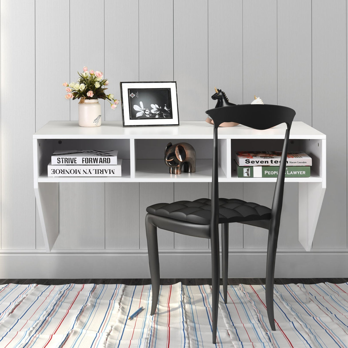 Mesa flotante de ordenador de pared con estante de almacenamiento - Blanco
