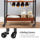 Carrito de bar de cocina de 3 niveles con soporte para vasos y botellero