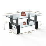Mesa de centro rectangular de cristal con patas metálicas para salón