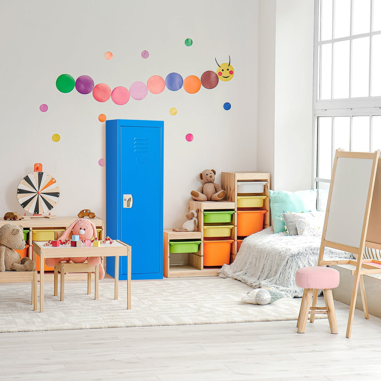 Taquilla metálica de un nivel para niños, segura, de 48 pulgadas, color azul