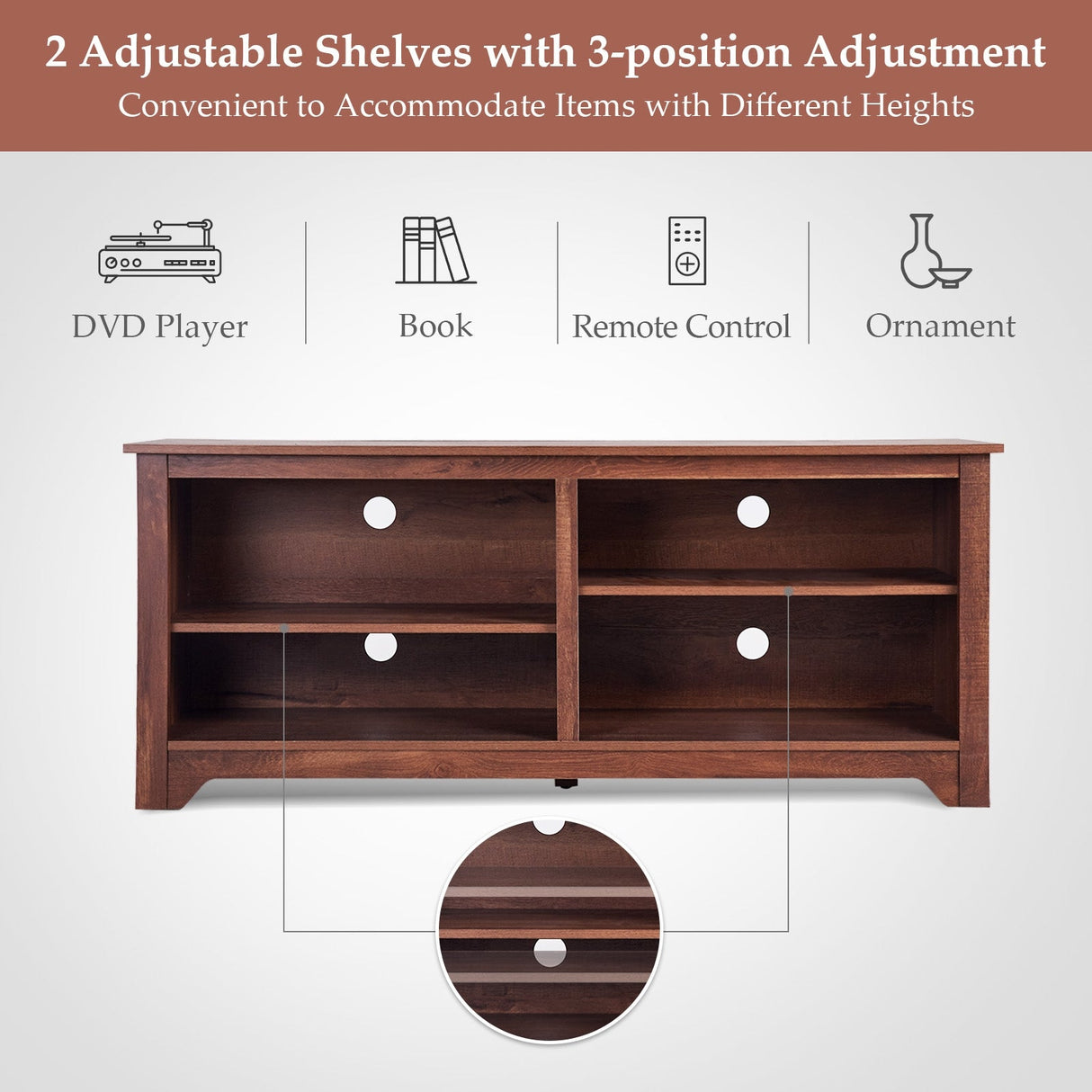 Mueble para TV de madera de 58 pulgadas para televisores de hasta 65 pulgadas con 4 estantes de almacenamiento abiertos