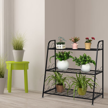 Estante de metal de 3 niveles para plantas, zapatos o macetas
