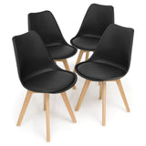 Juego de 4 sillas de comedor modernas de mediados de siglo con asiento de PU de carcasa y patas de madera