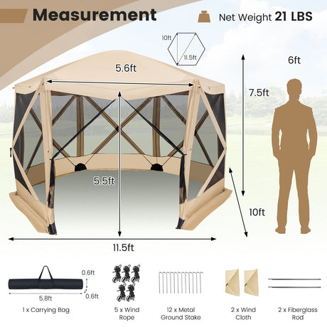 Carpa Pantalla Pop-up de 11.5 X 11.5 PIES con Bolsa de Transporte Portátil