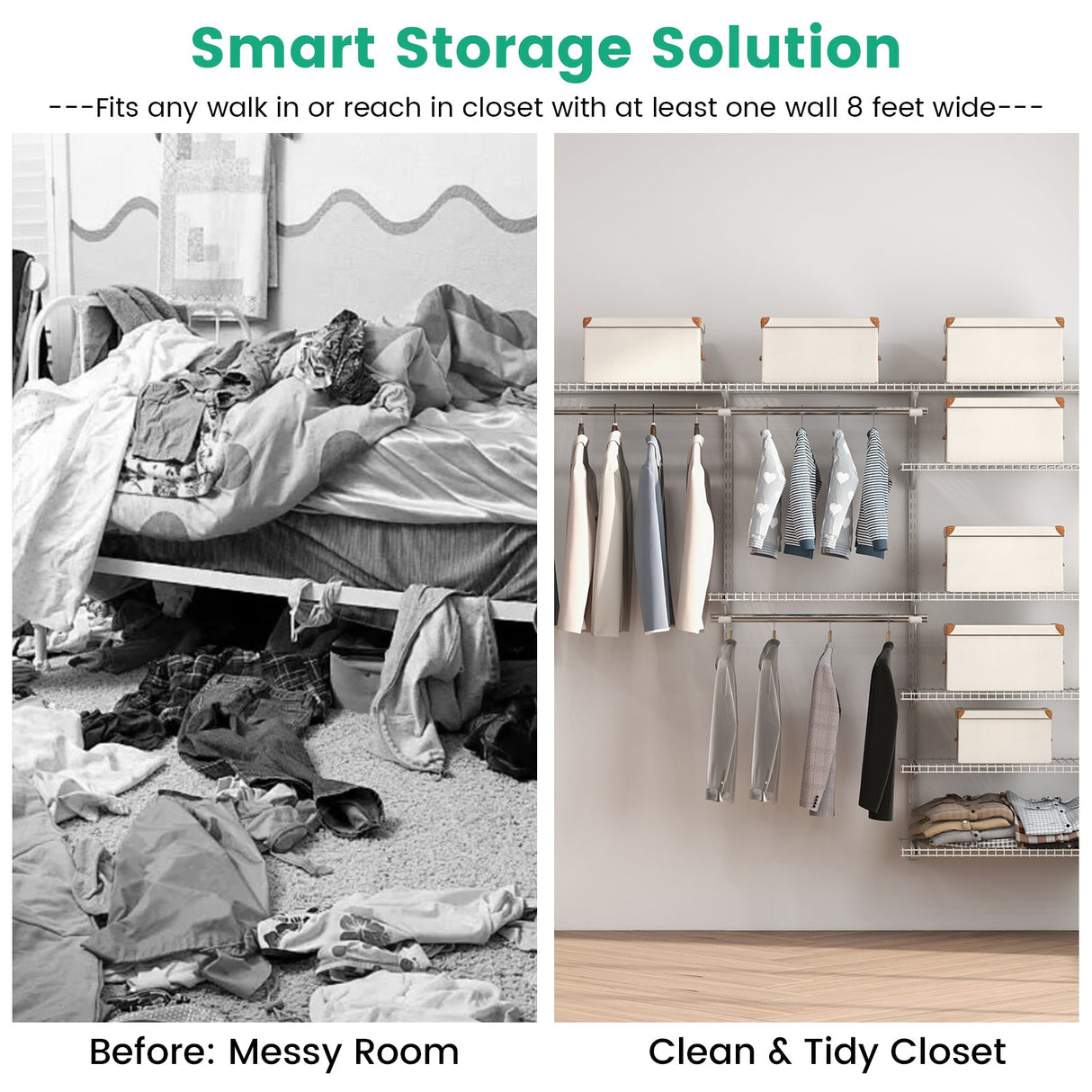 Adjustable Closet Organizer Kit with Shelves and Hanging Rods for 4 to 6 Feet