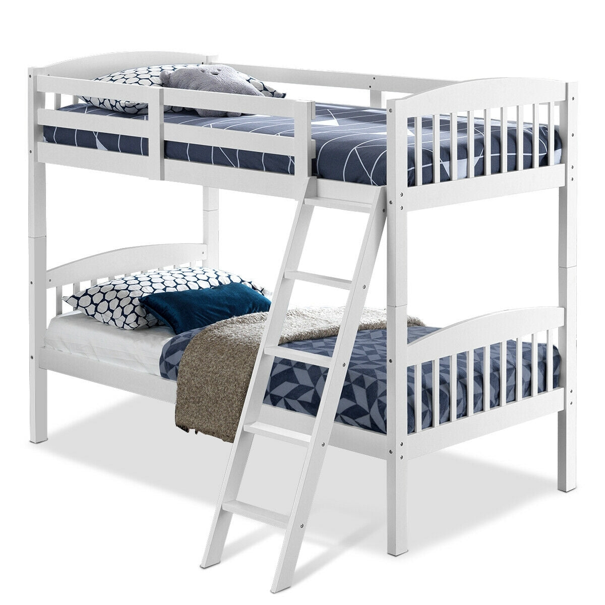 Literas dobles de madera maciza con escalera desmontable para niños