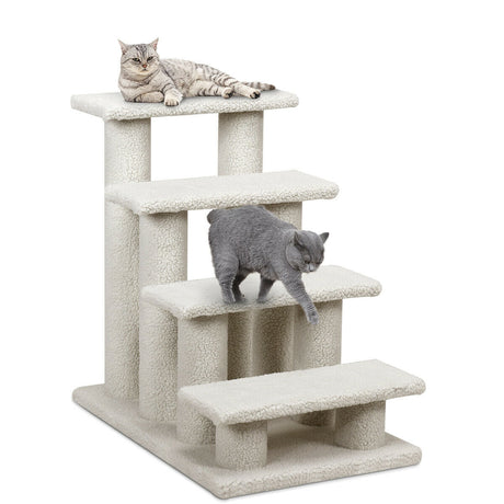 Escalera para mascotas de 24 pulgadas y 4 peldaños, rampa alfombrada, poste rascador, árbol para gatos