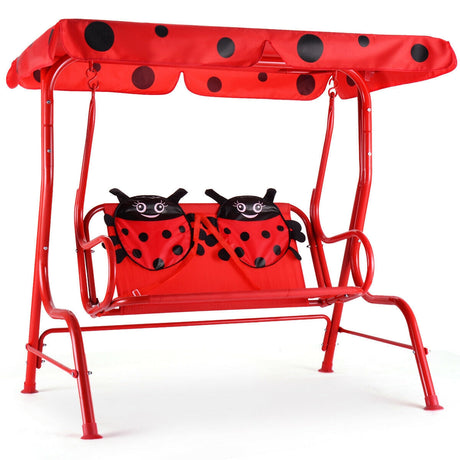 Columpio infantil de patio de 2 plazas con soporte metálico y toldo ajustable - Azul marino