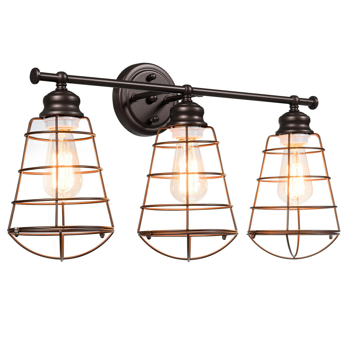 Lámpara de tocador de 3 luces para baño con jaula de metal