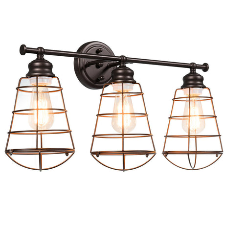 Lámpara de tocador de 3 luces para baño con jaula de metal