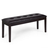 Upholstered Dining Room PU Bench Solid Wood Button Tufted