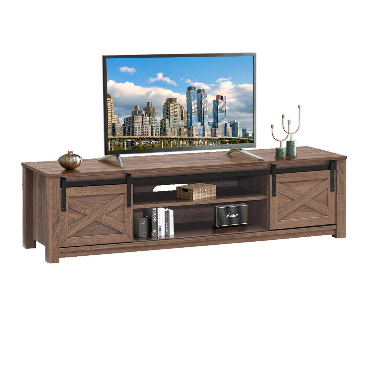 Mueble de TV de 65 pulgadas con puerta corrediza estilo granero