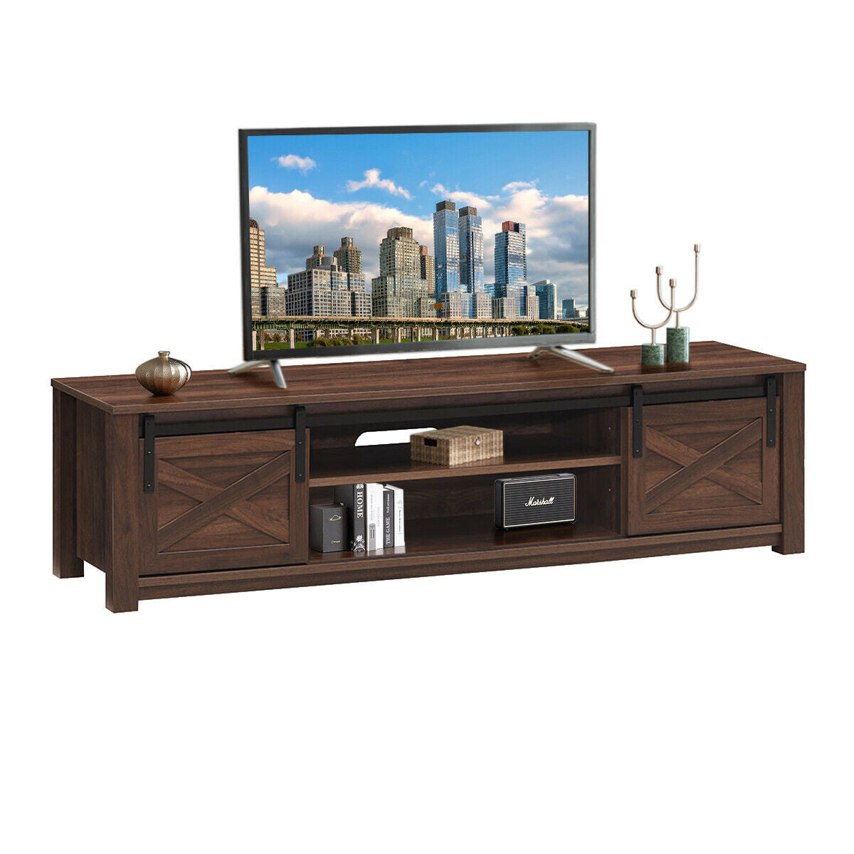 Mueble de TV de 65 pulgadas con puerta corrediza estilo granero