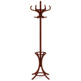 Wood Standing Hat Coat Rack with Umbrella Stand