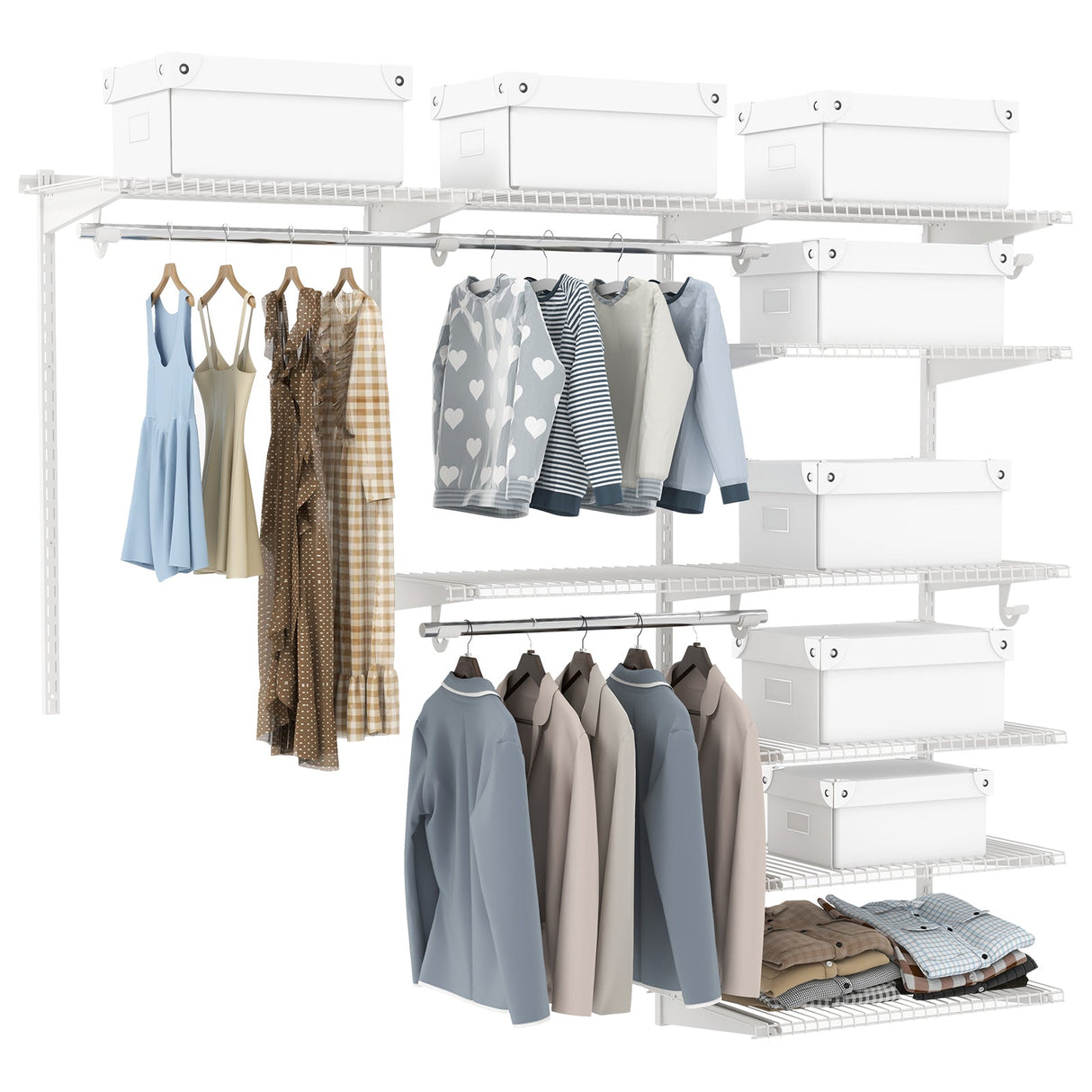 Adjustable Closet Organizer Kit with Shelves and Hanging Rods for 4 to 6 Feet