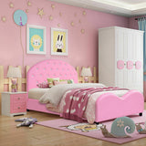 Cama infantil de plataforma tapizada tamaño Twin con soporte de listones de madera