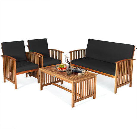 Juego de muebles de madera maciza para patio de 4 piezas