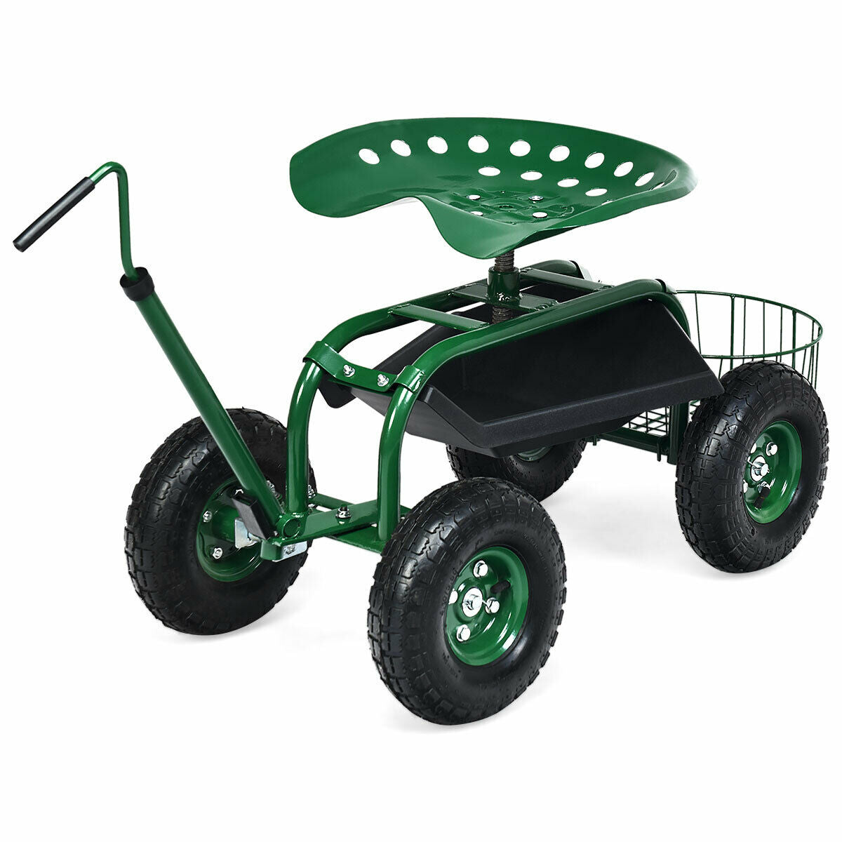 Carro de jardín con manillar extensible y asiento con ruedas