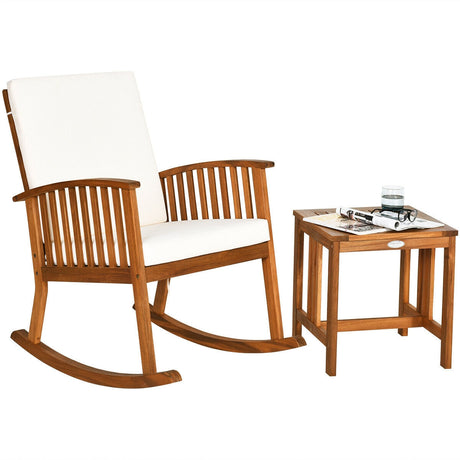 Juego de 2 mecedoras y mesa de patio de madera de acacia
